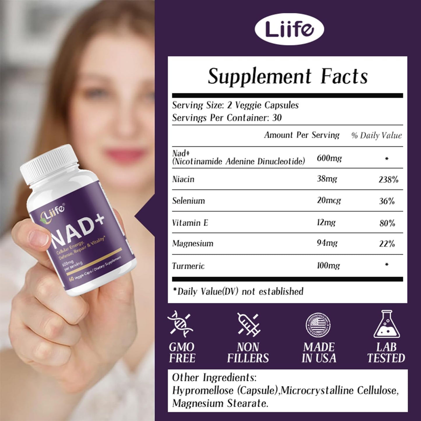 LIIFE Nicotinamide Adenine Dinucleotide 600mg Capsule, 90 Count