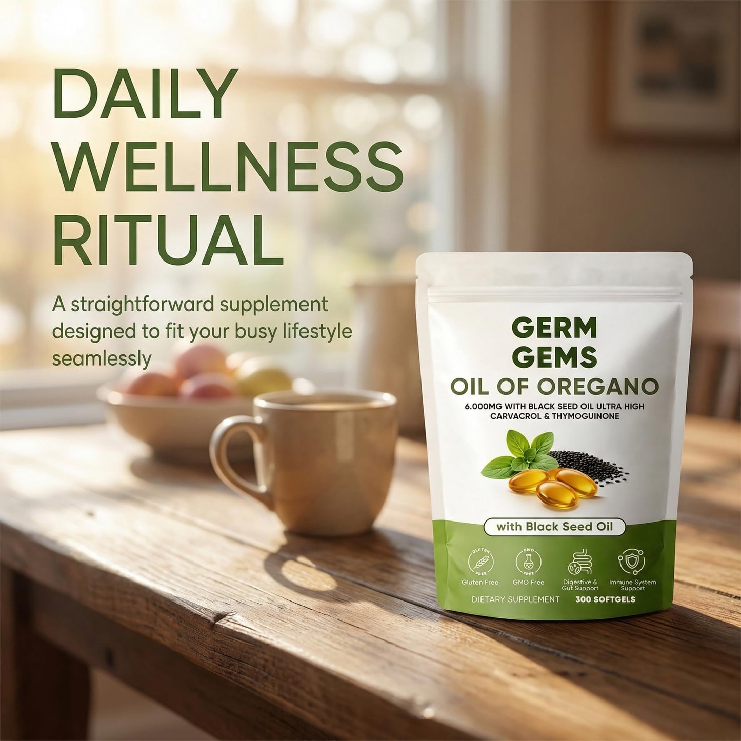 Jqewlg Germ Gems Oil of Oregano Softgels 300 Softgels
