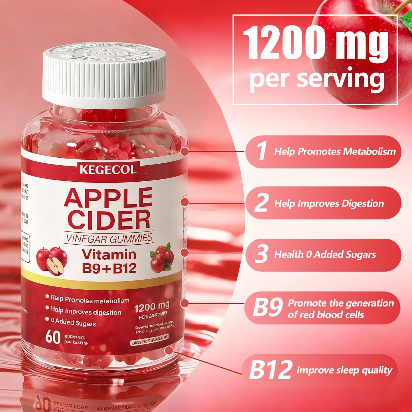KEGECOL Apple Cider Vinegar Gummy Vitamins 60 Count