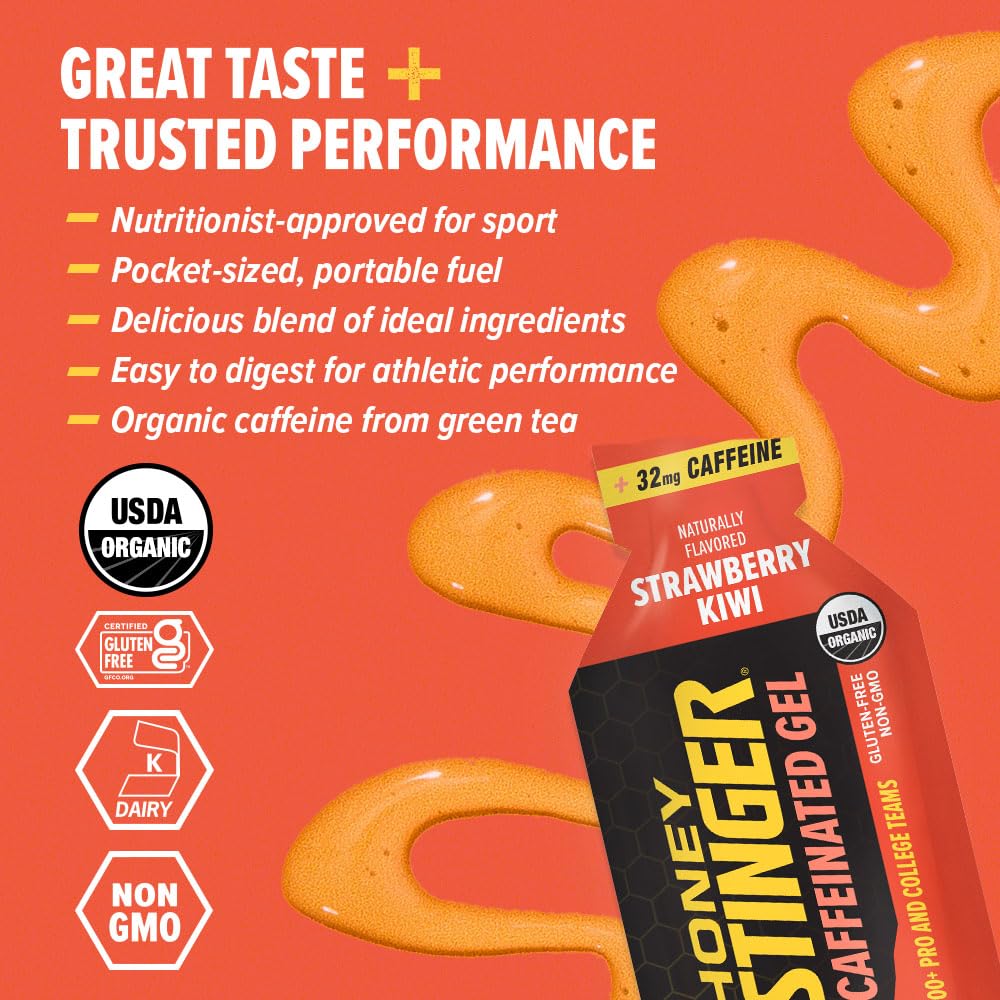 Honey Stinger Strawberry Kiwi Energy Gel, Caffeinated & Gluten Free with Organic Honey, for Exercise, Running and Performance, Sports Nutrition for Home & Gym, Pre and Mid Workout, 24 Pack