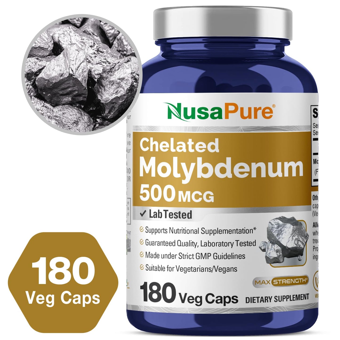 NusaPure Chelated Molybdenum 500 mcg 180 Capsules