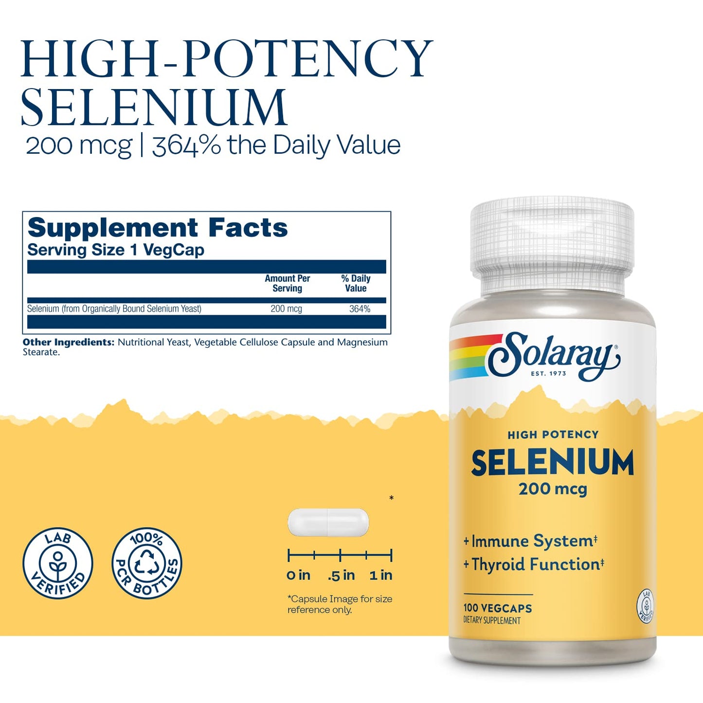 SOLARAY Selenium 200mcg Capsules, 100 Count