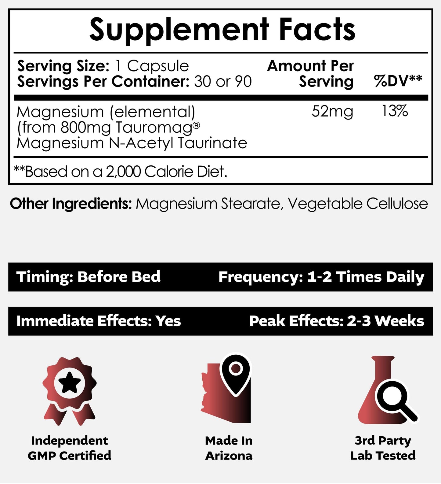 Nootropics Depot Tauromag Magnesium N-Acetyl Taurinate 800mg Capsules, 90 Count