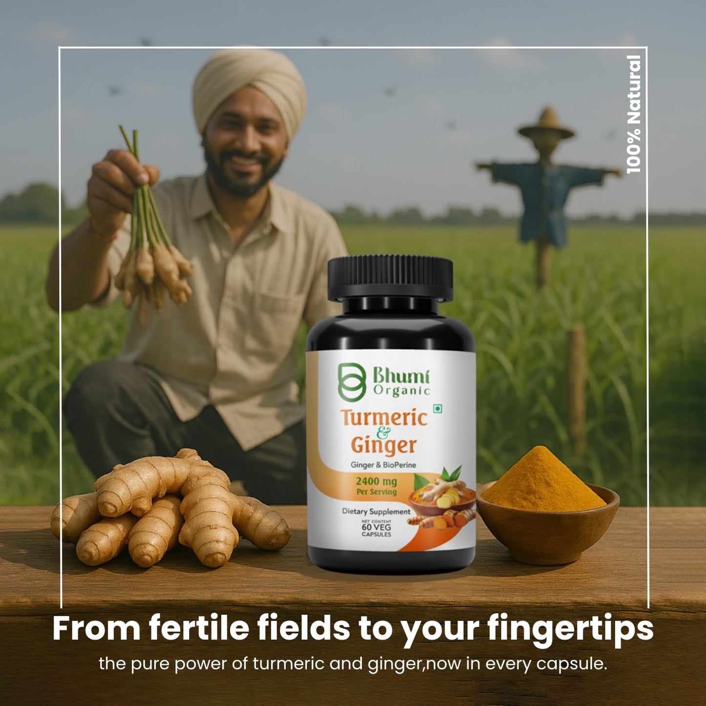 Bhumi Organic Turmeric Curcumin + Ginger Capsules 90 Count