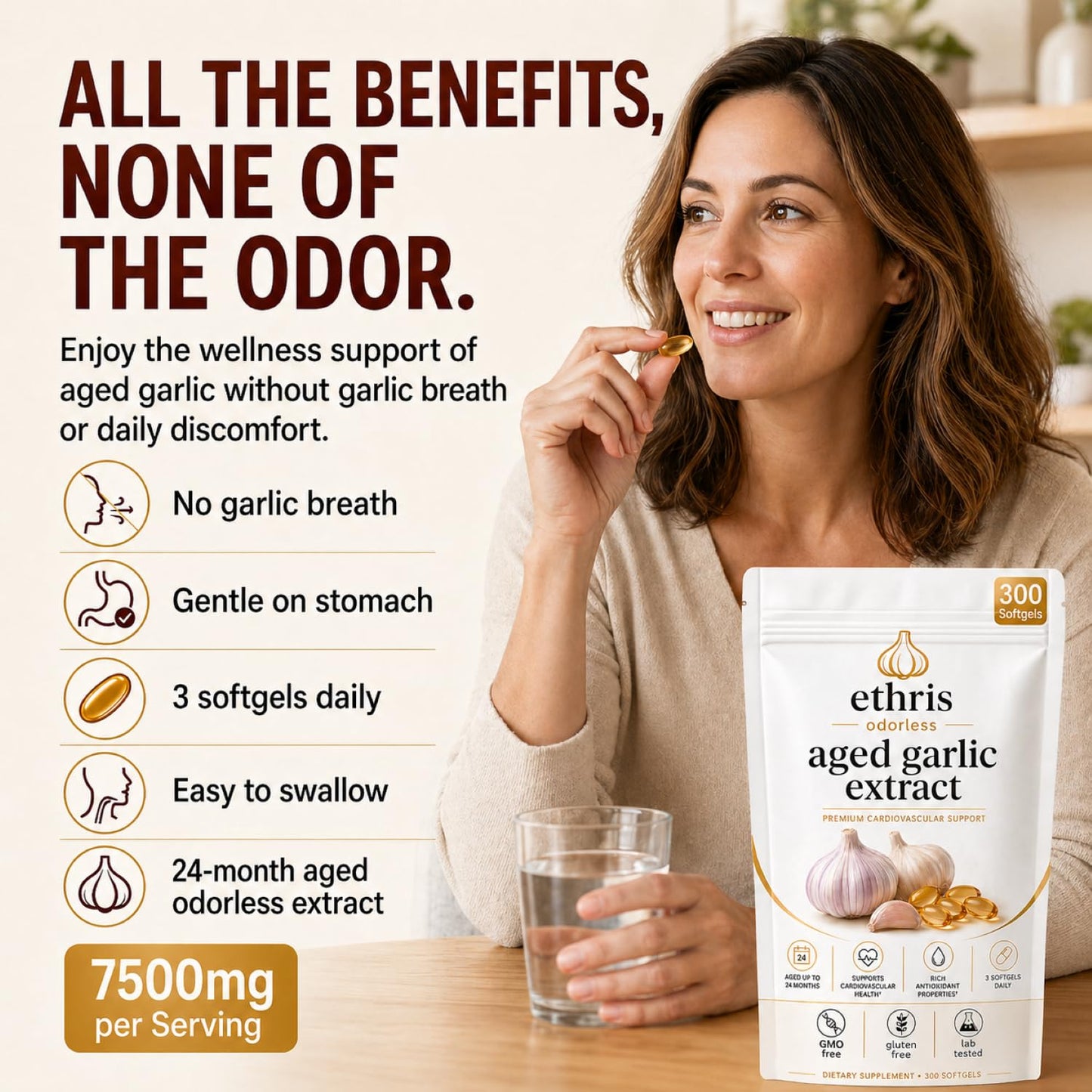 OIMTUE Nuvapure Aged Garlic Ethris Aged Garlic Extract Odorless Softgels Capsules 300 Count