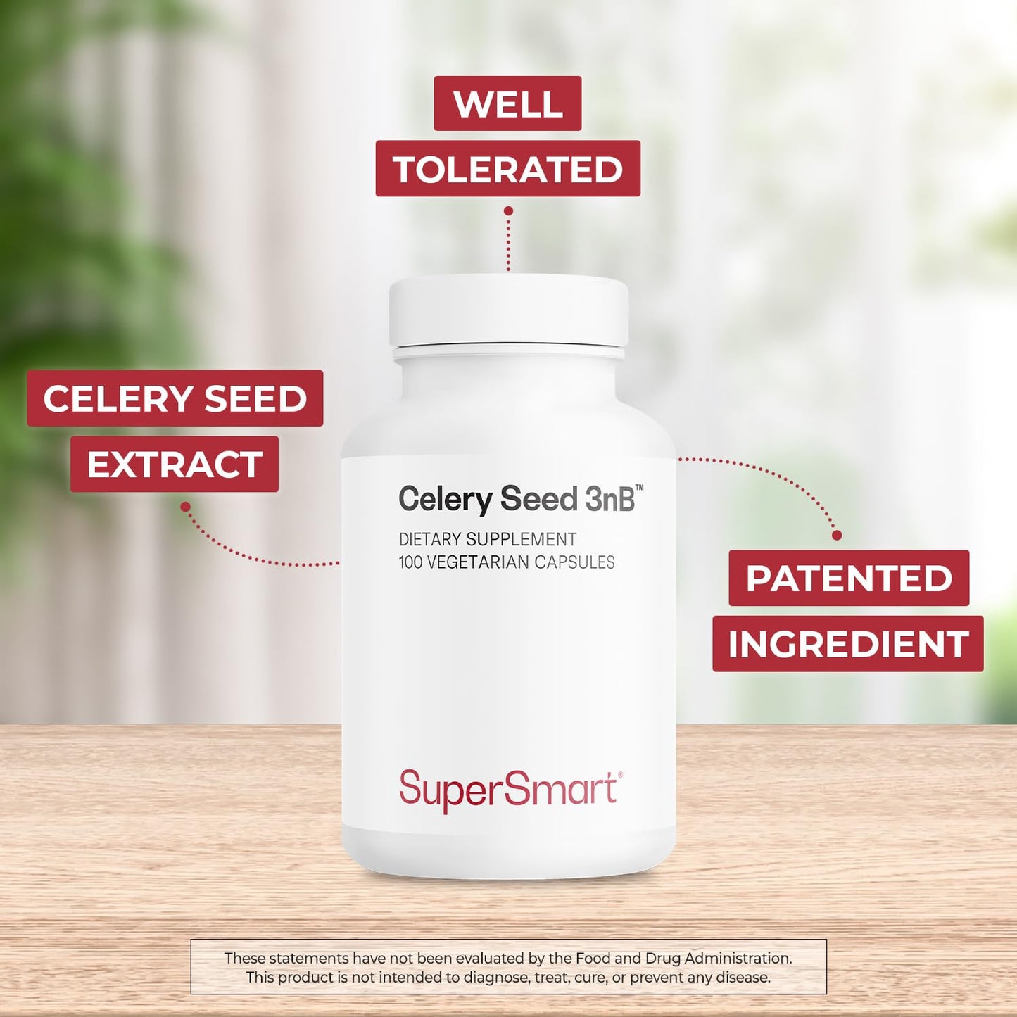 Supersmart Celery3nb 150mg per Day Natural Celery Seed Extract Supplement Well-Tolerated Phthalides, Non-GMO & Gluten Free, 100 Vegetarian Capsules