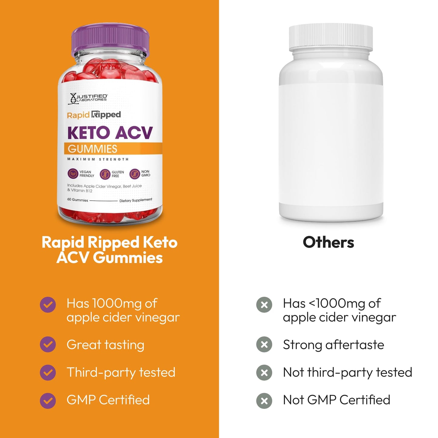 Justified Laboratories Rapid Ripped Keto ACV Gummies (1000 mg) 180 Gummies