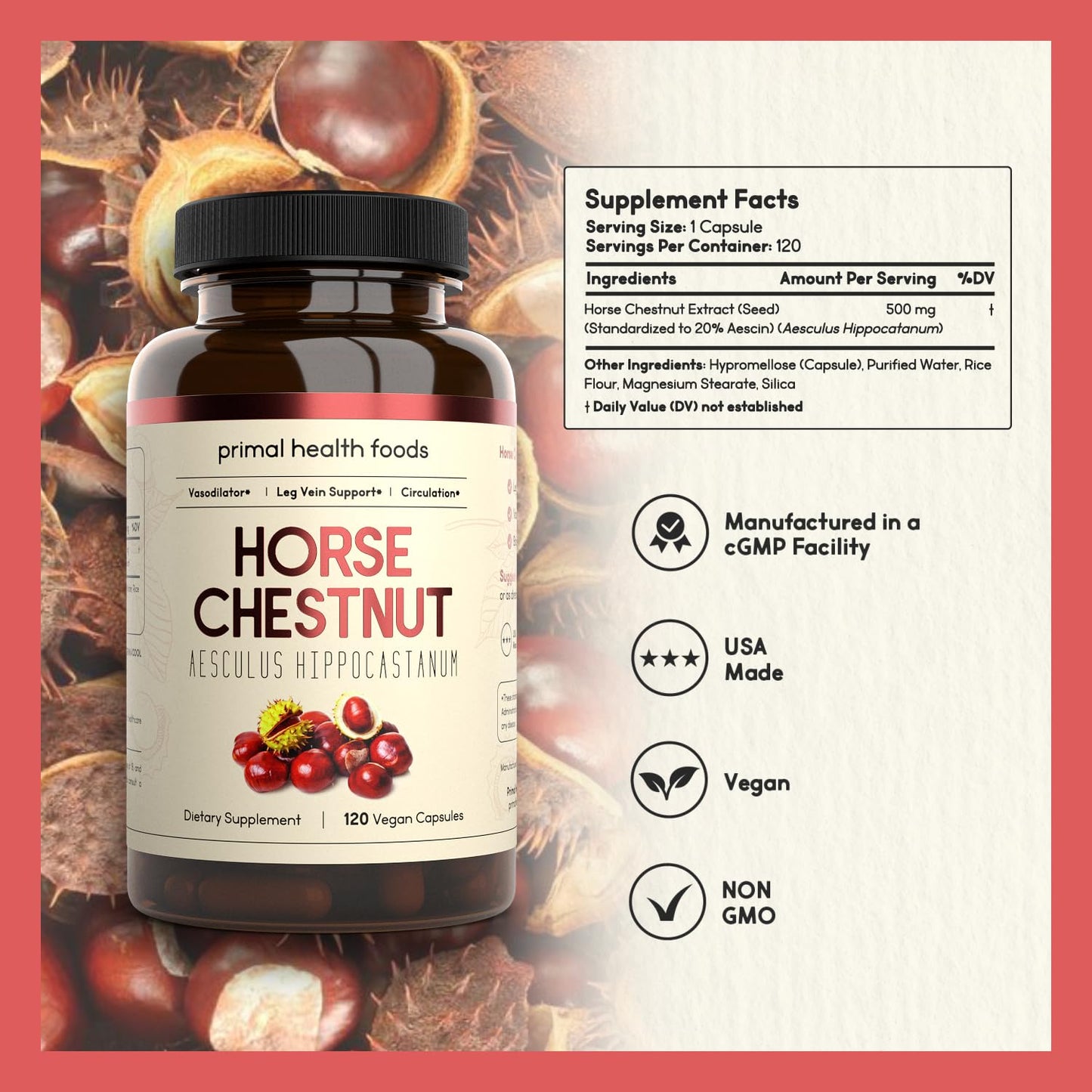 Primal Health Foods Horse Chestnut Extract 500 mg Capsule 120