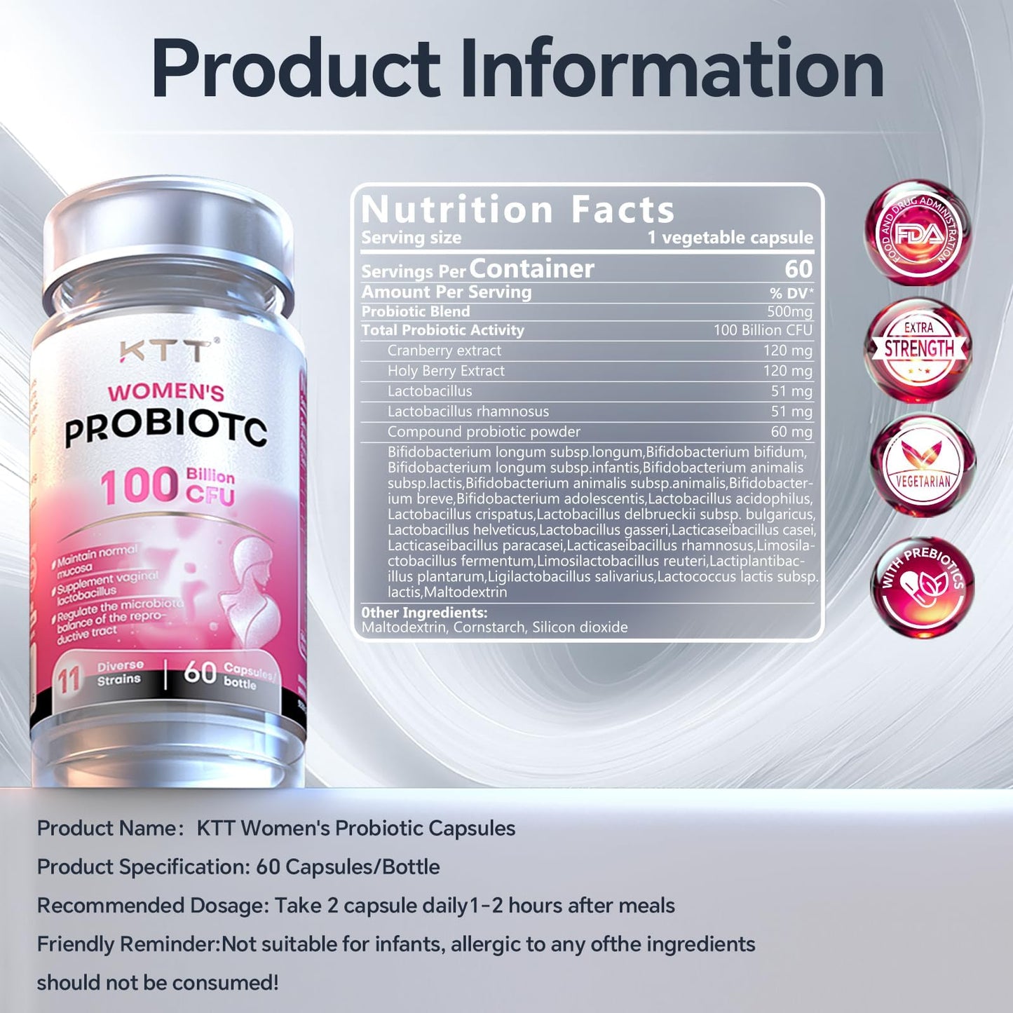 KTT Probiotics for Women Vaginal Probiotics, 60 Capsules