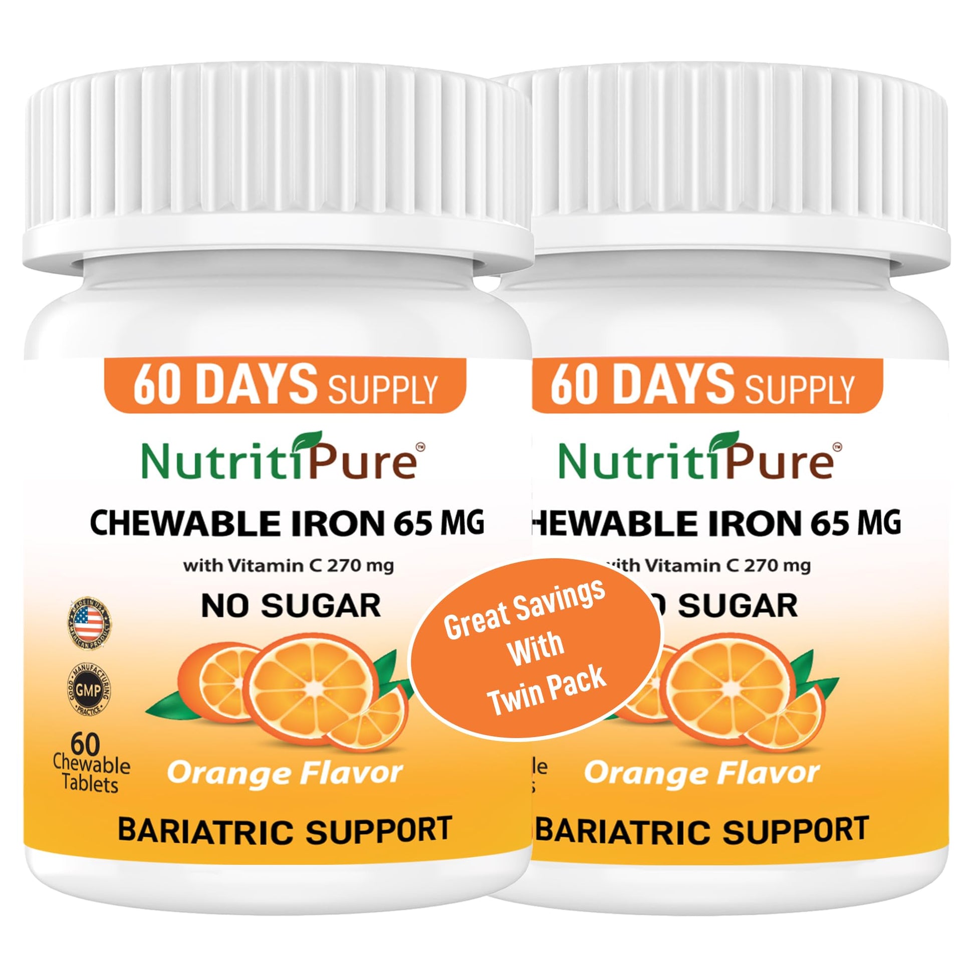 NutritiPure Carbonyl Iron 65mg Tablets with 270mg Vitamin C, 120 Tablets