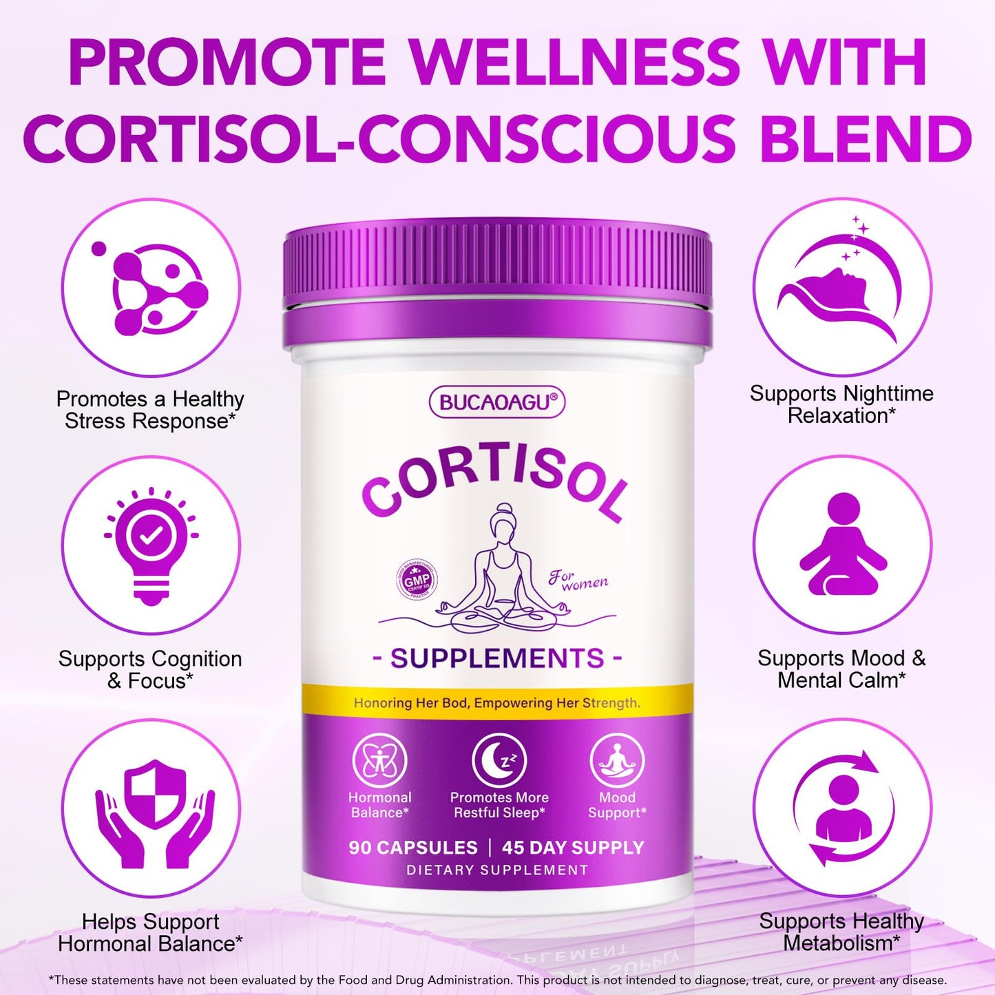 BUCAOAGU Cortisol Supplements for Women Capsule 90 Count