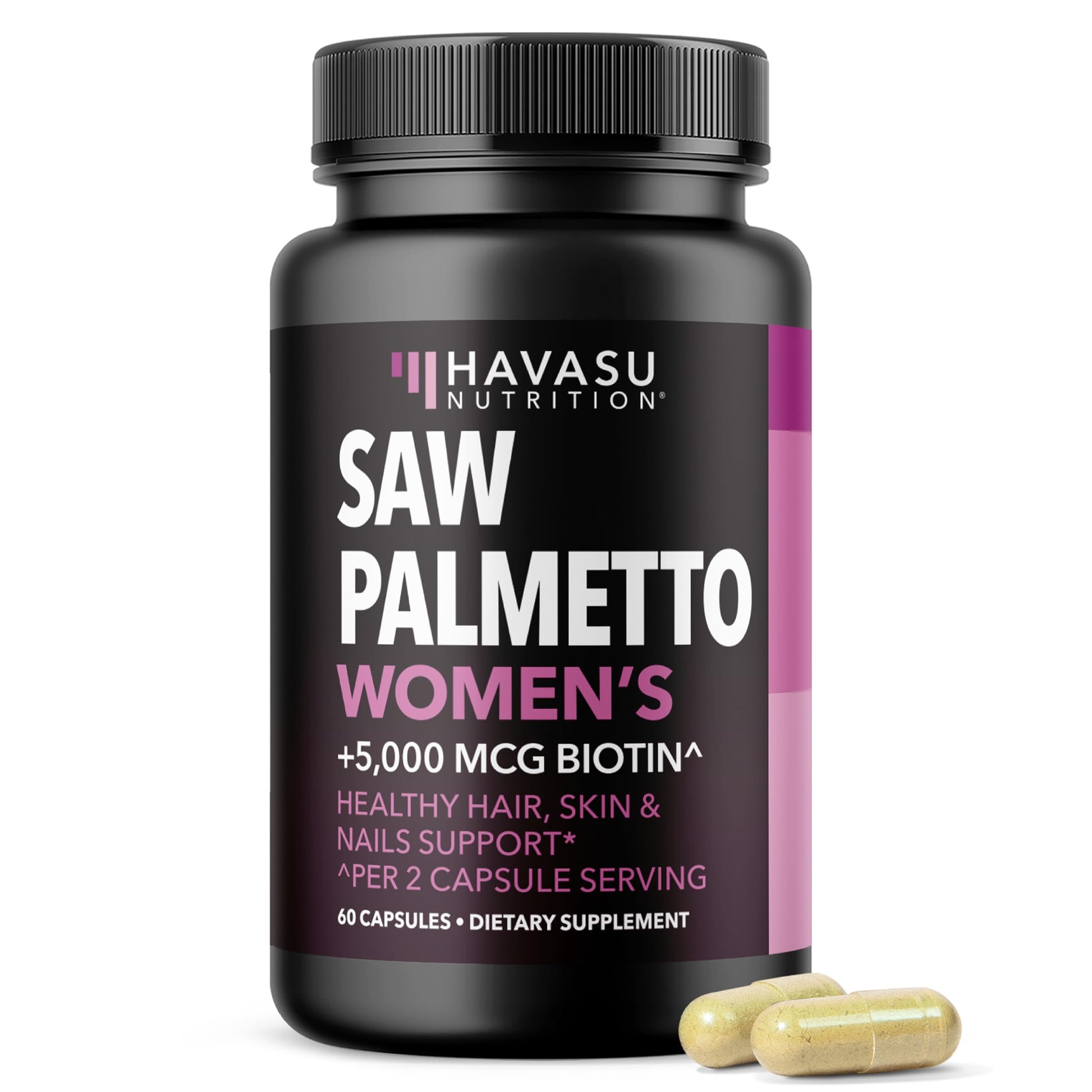 HAVASU NUTRITION Saw Palmetto for Women with Biotin 5000mcg Capsule, 60 Count