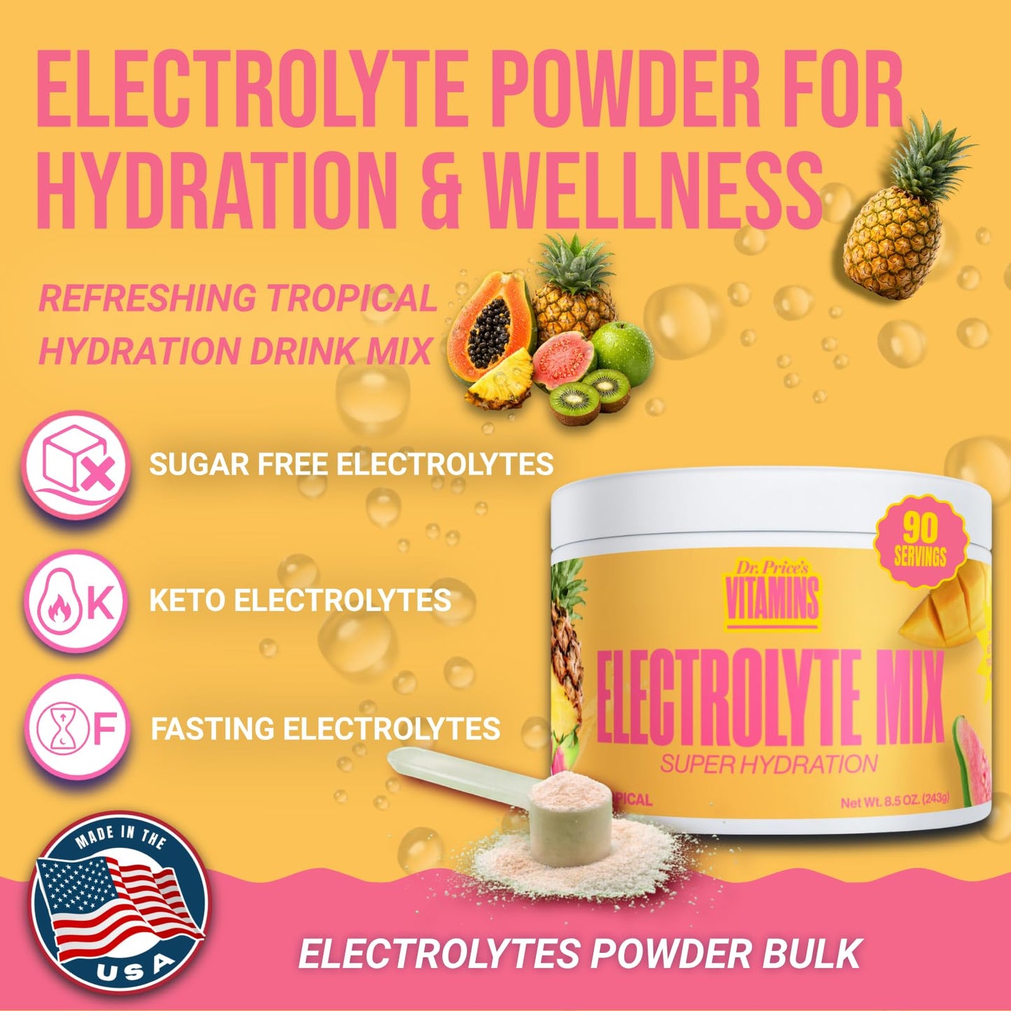 Dr. Price's Vitamins Electrolytes Powder Sugar Free Tropical 8.5