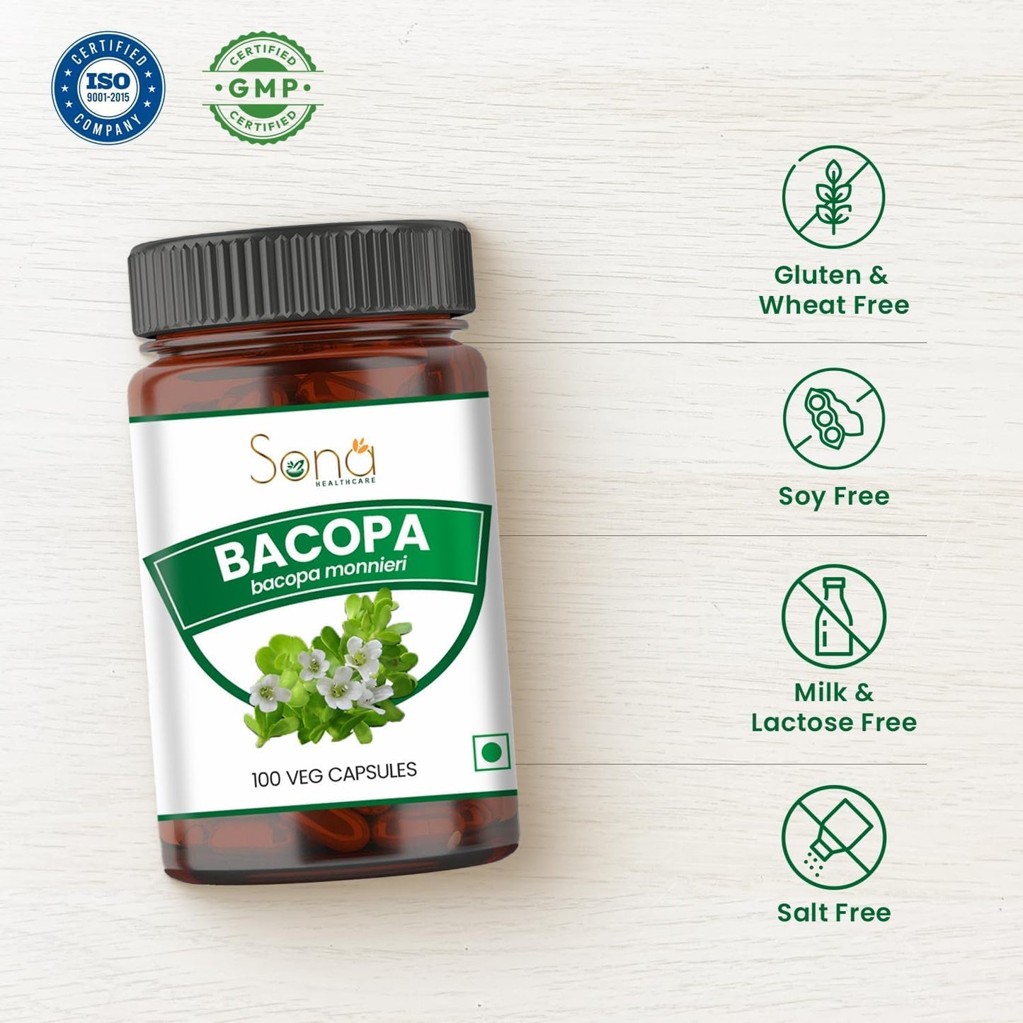 SONA HEALTHCARE Bacopa Capsule 1000mg, 100 Count