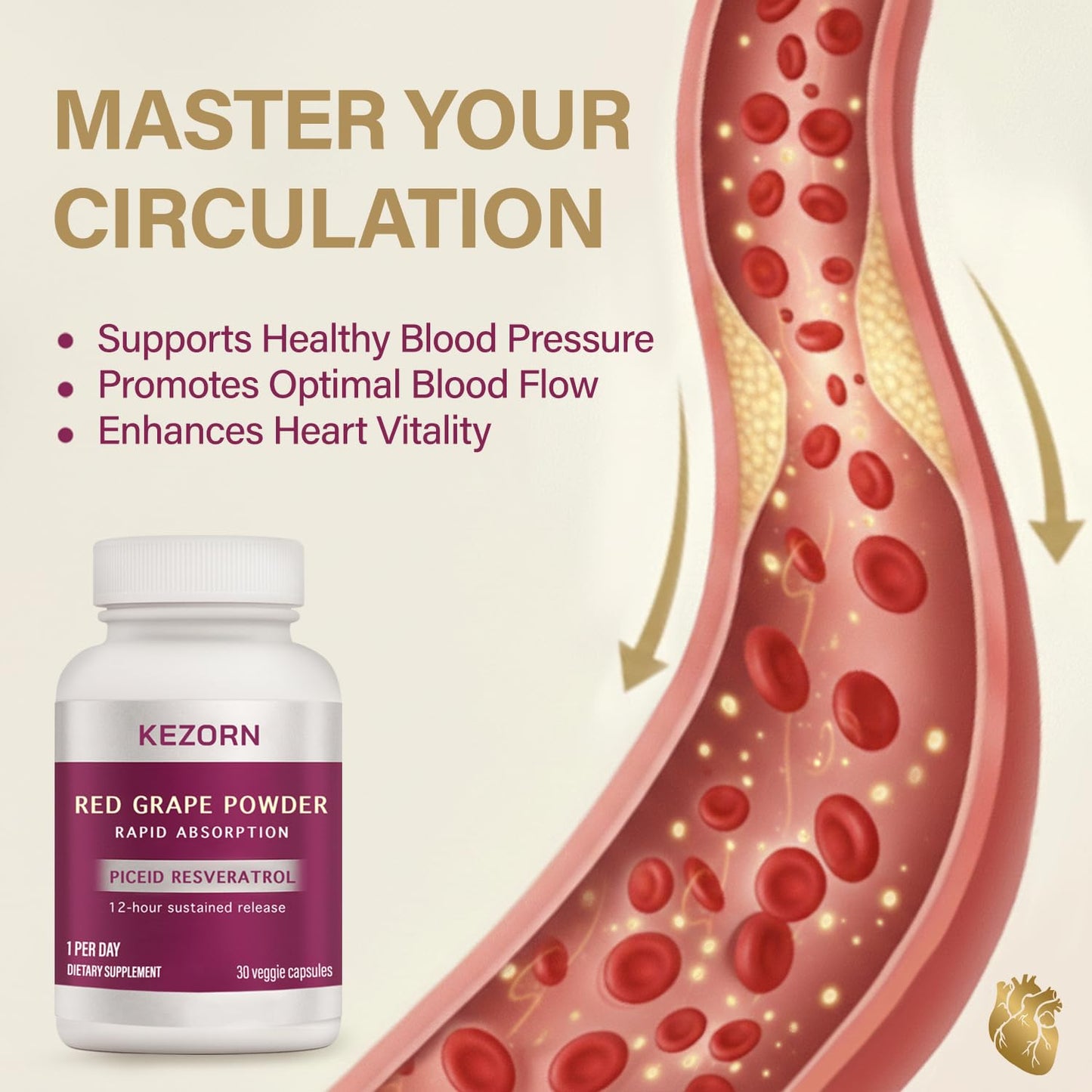 KEZORN Red Grape Powder Capsules, 30 Count