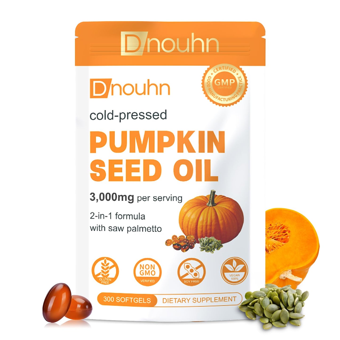 DNOUHN Pumpkin Seed Oil with Saw Palmetto Softgels, 300 Count