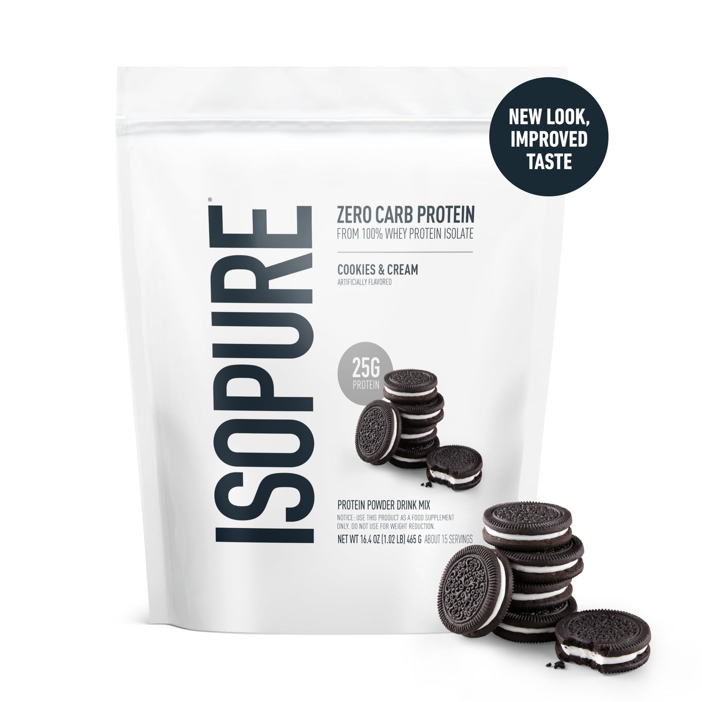 Isopure Zero Carb 100% Pure Whey Isolate Protein Powder Cookies & Cream, 1 Lb, 15 Servings