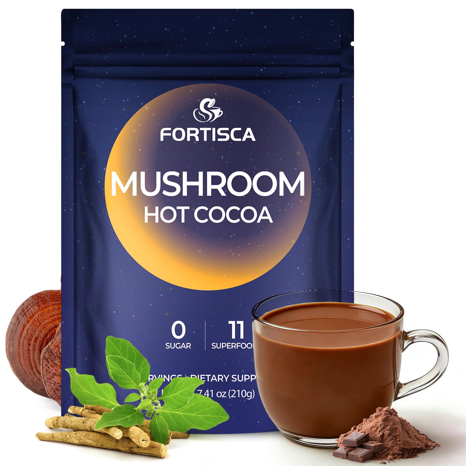 FORTISCA Mushroom Hot Cocoa Powder 7.41 Ounce