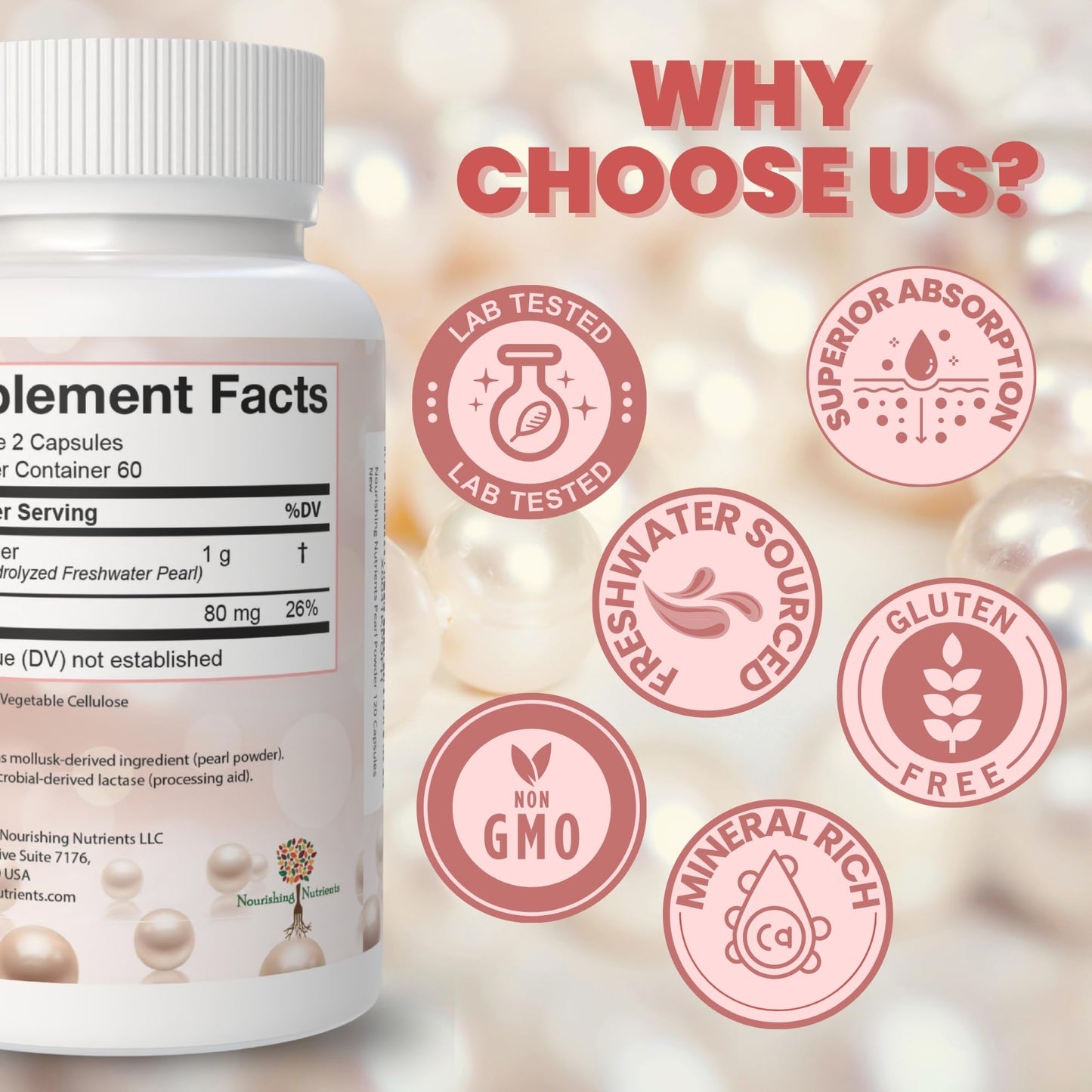 Nourishing Nutrients Pearl Powder Supplement for Skin Health 120 Capsules