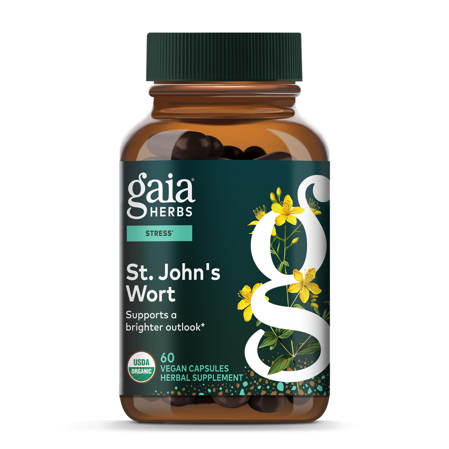 Gaia Herbs St. John's Wort Stress Support Supplement Capsules, 60 Count