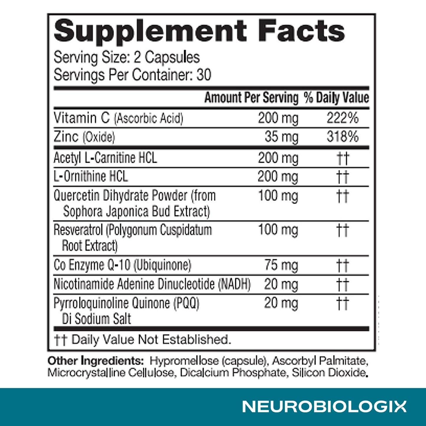 Neurobiologix Mito Cell PQQ Energy & Focus Supplement with CoQ10, Vitamin C, NADH, Acetyl L Carnitine & Antioxidants for Cellular Health & Mitochondrial Support 60 Capsules