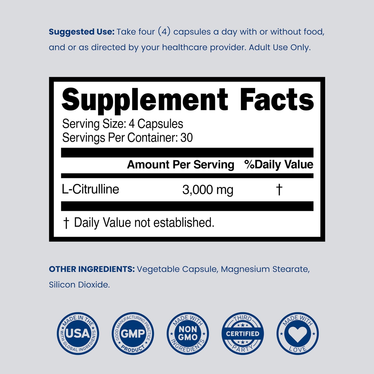 Dorado Nutrition L-Citrulline 3000mg Capsule, 120 Count