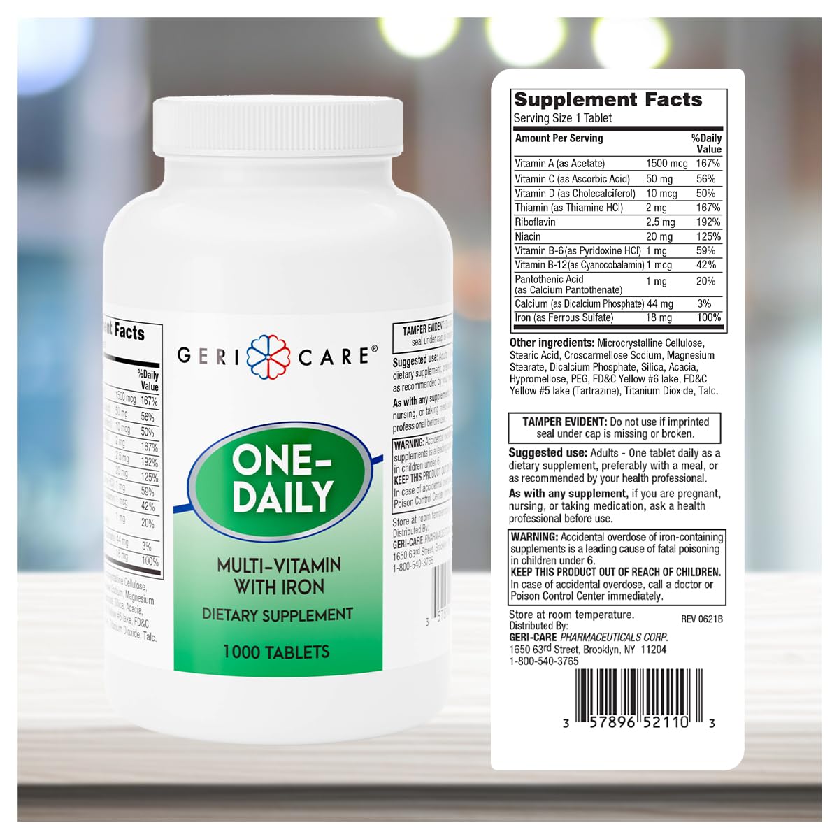 GeriCare One-Daily Multi-Vitamin with Iron Tablet 1000 Count