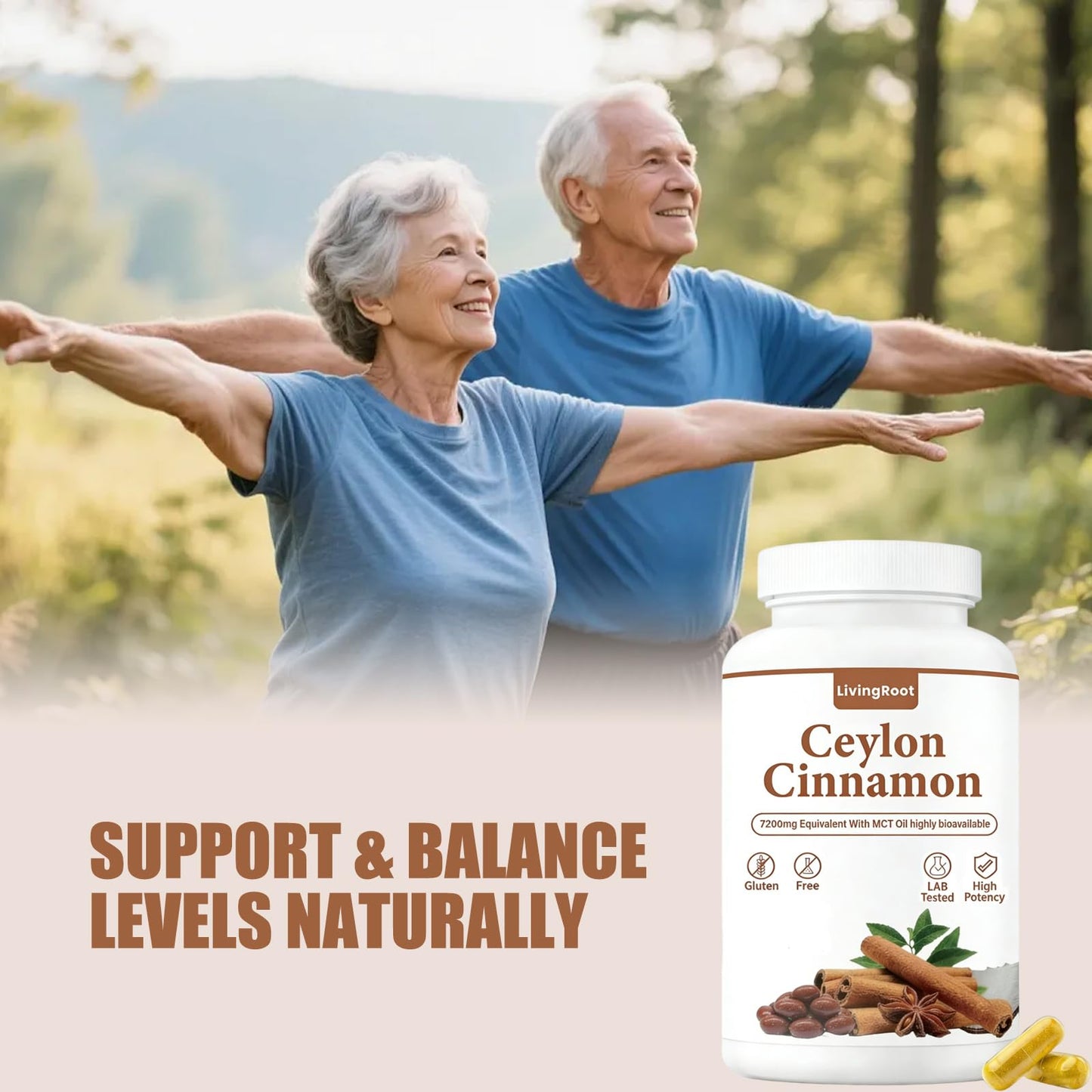 LivingRoot Ceylon Cinnamon with Berberine, Chromium & Turmeric Highly Bioavailable Herbal Extract Softgel 1 Count