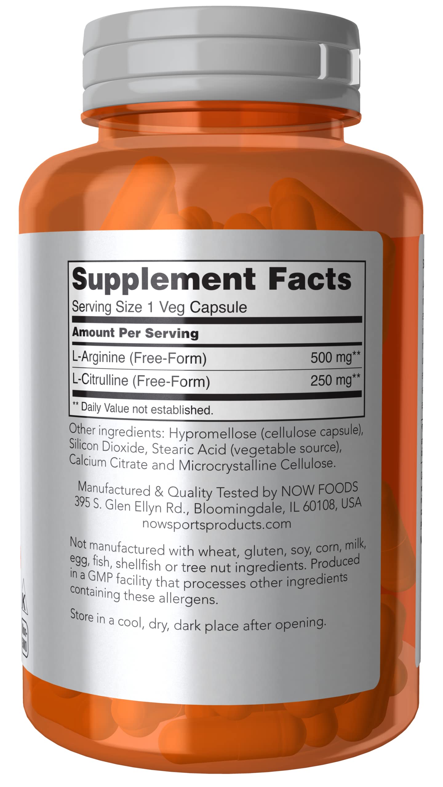 NOW Foods Arginine 500mg Citrulline 250mg Capsules, 120 Capsules