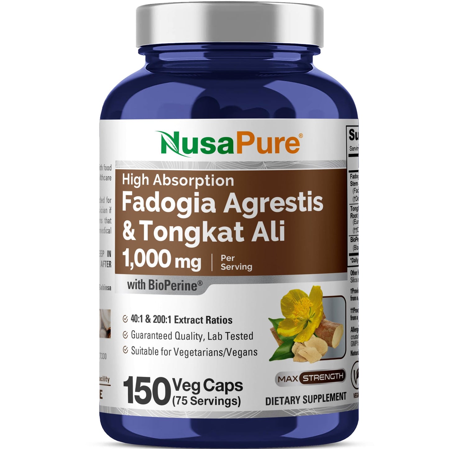 NusaPure Fadogia Agrestis 600 mg Capsules, 150 Count