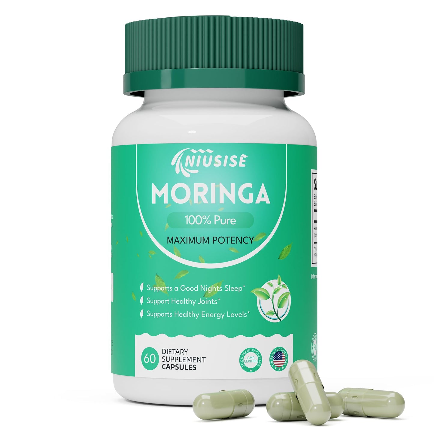 NIUSISE Moringa Powder Capsules, 60 Count
