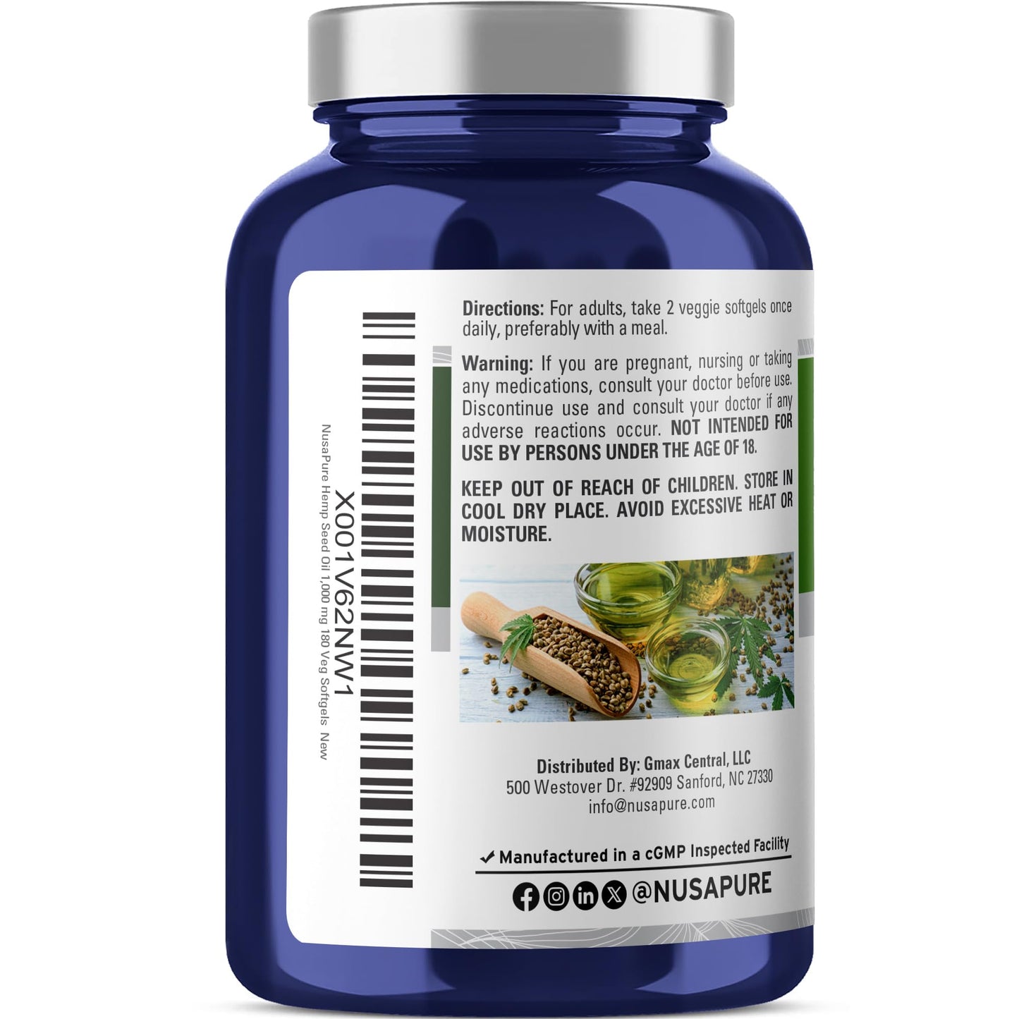 NusaPure Hemp Oil 1000mg Softgels, 180 Count