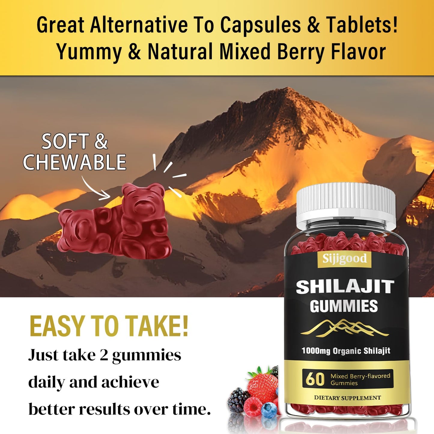 Sijigood Shilajit Gummies with 85+ Trace Minerals, 120 Gummies