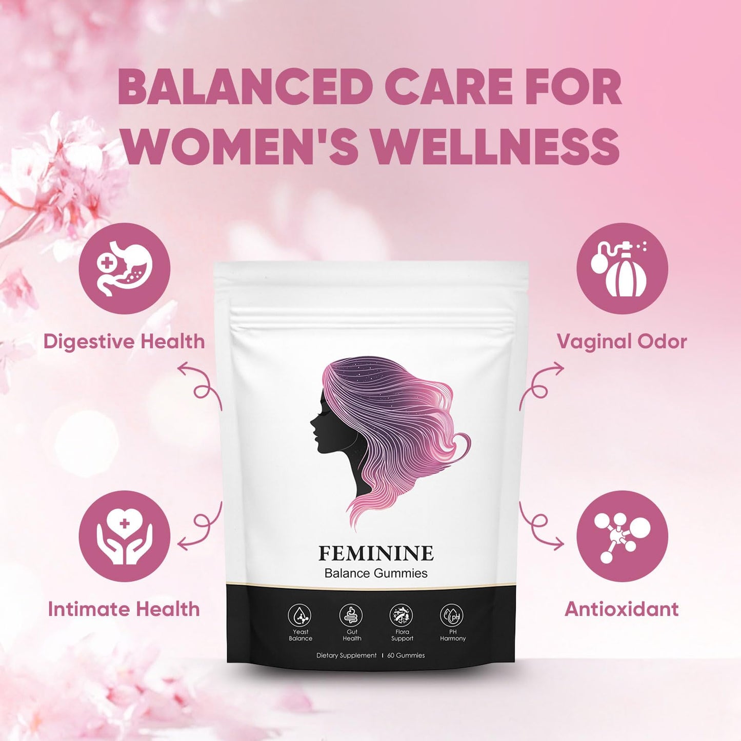 BIWQTY Feminine Balance Gummies for Women Gummy 60 Count
