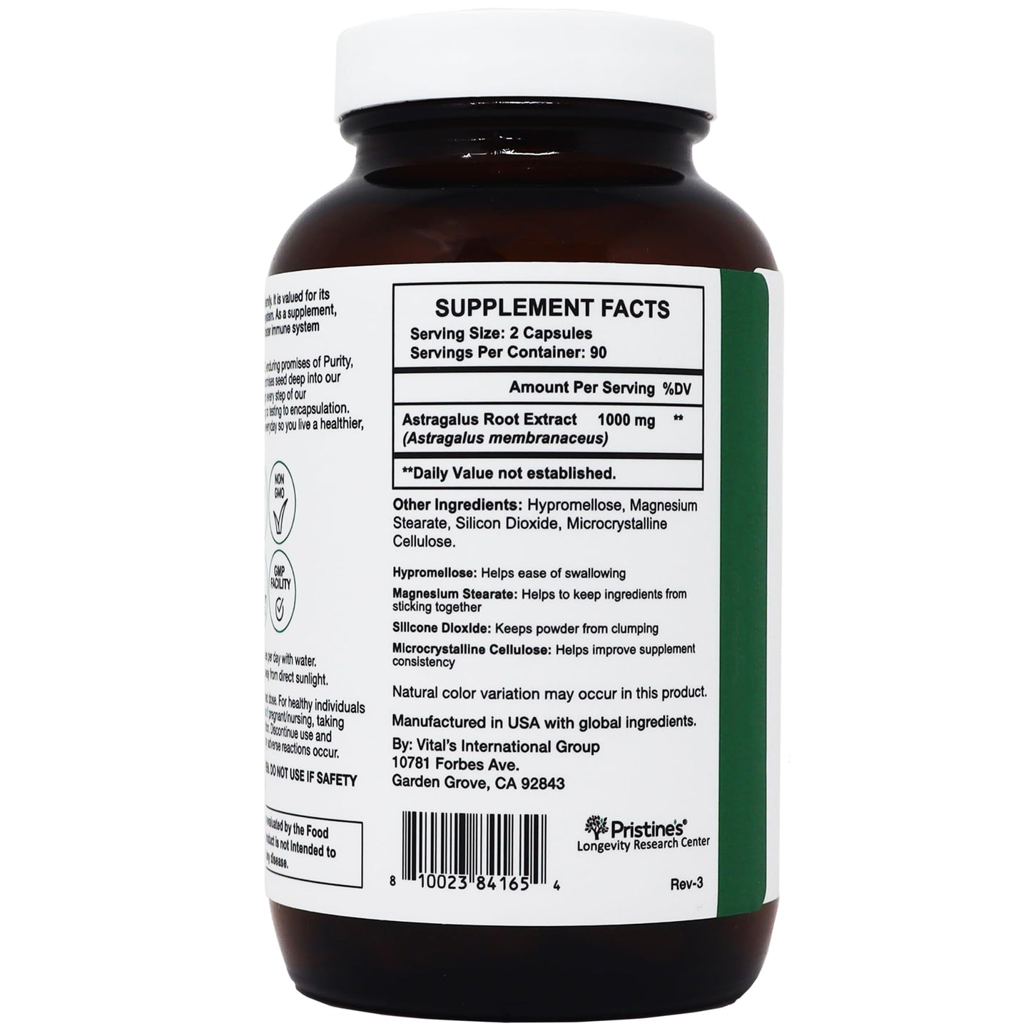 PRISTINE'S Astragalus Root Supplement Capsule 180 Count
