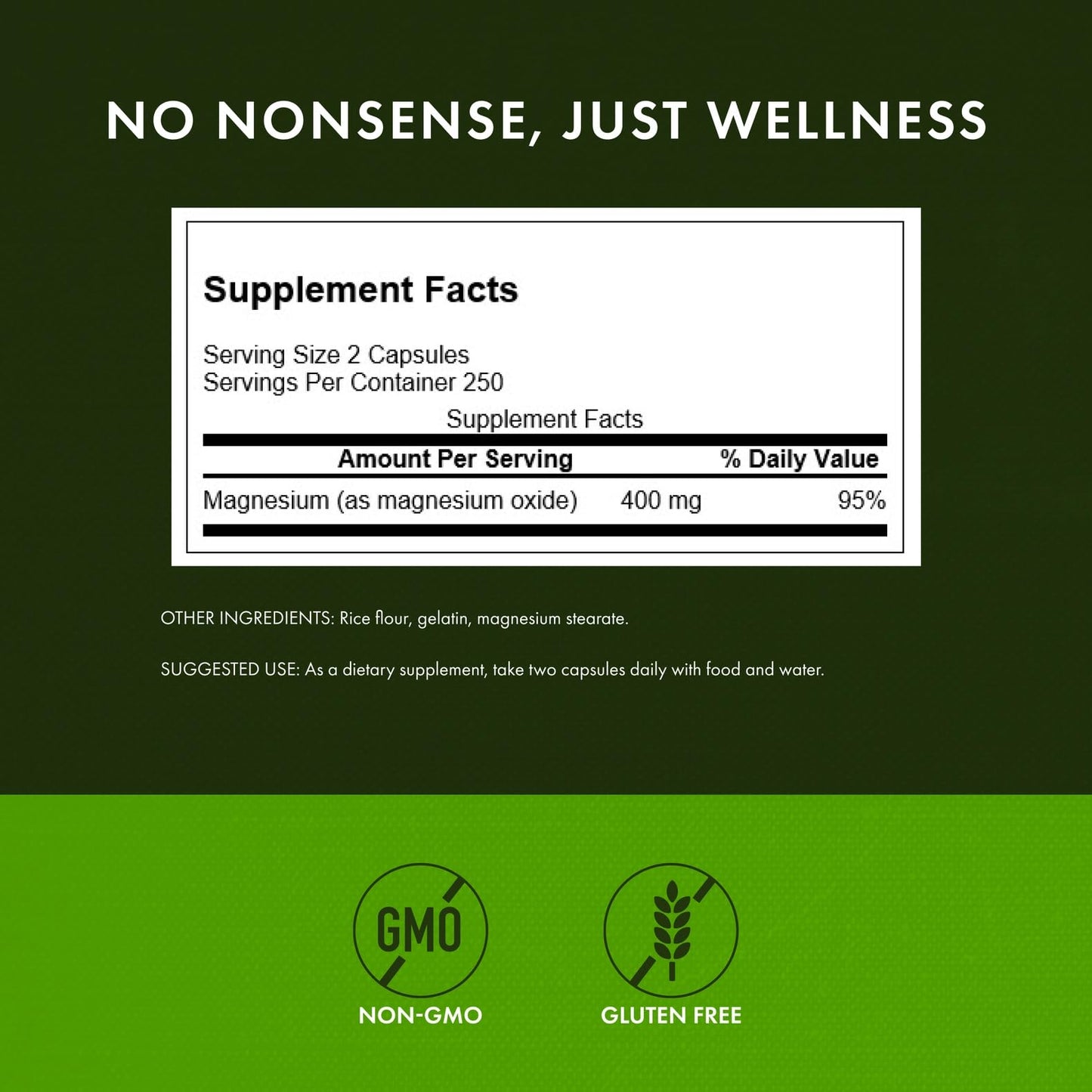 Swanson Magnesium Bone & Muscle Health Support 200 Milligrams (2 Capsules per 400 mg Serving Magnesium Oxide) 500 Capsules