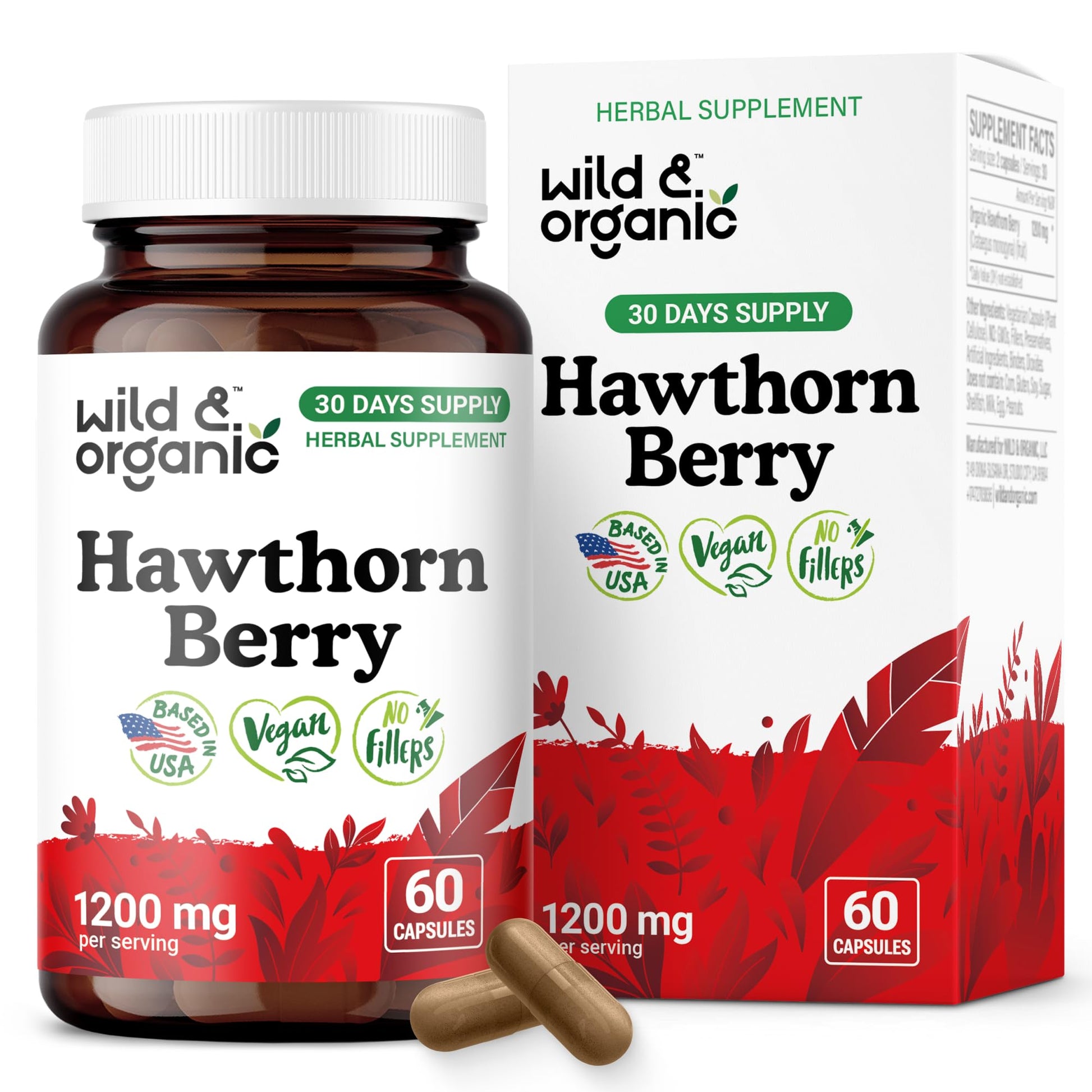 Wild & Organic Hawthorn Berry Capsules 1200 mg 60 Count