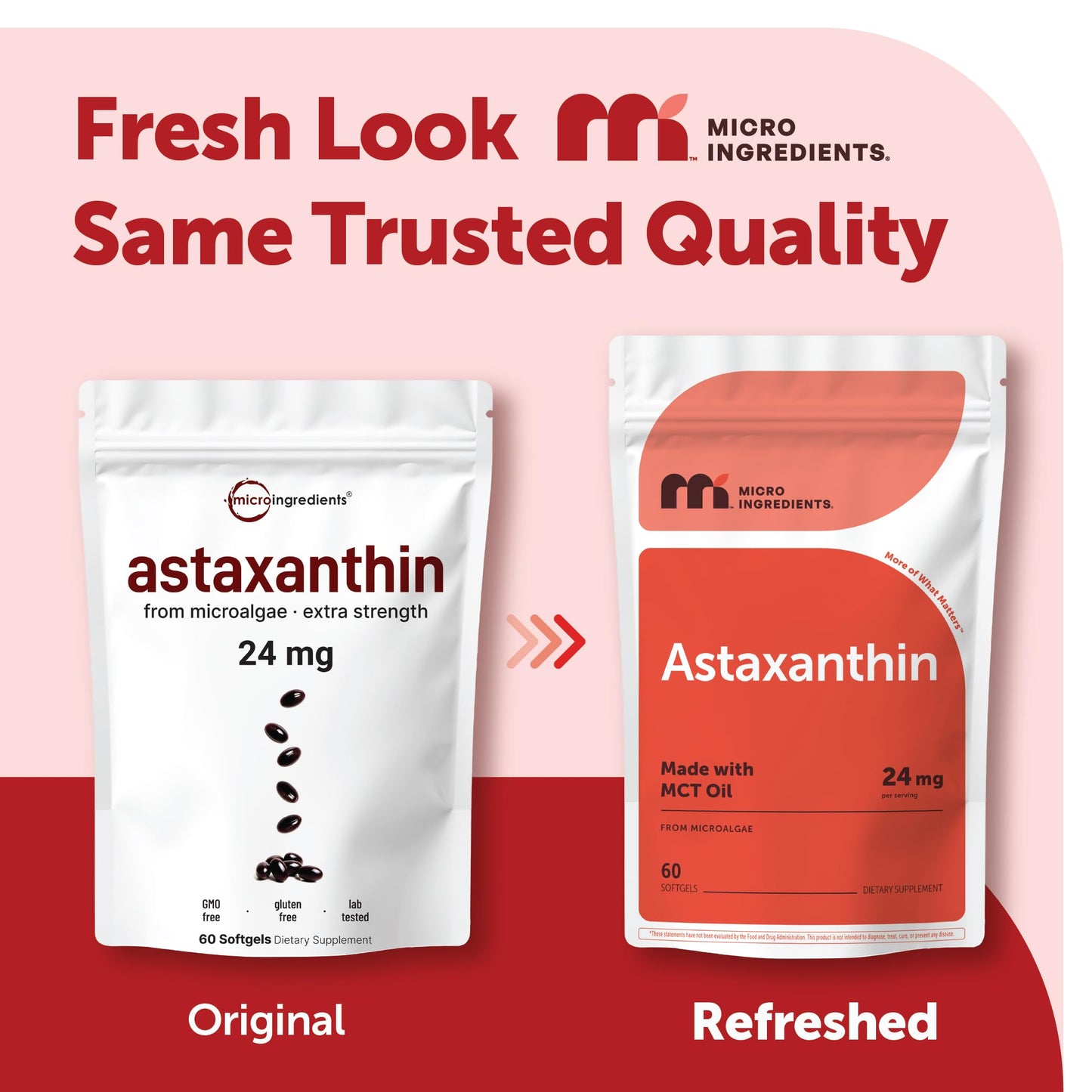 Micro Ingredients Astaxanthin 24mg Per Serving with MCT Oil Softgels, 60 Softgels