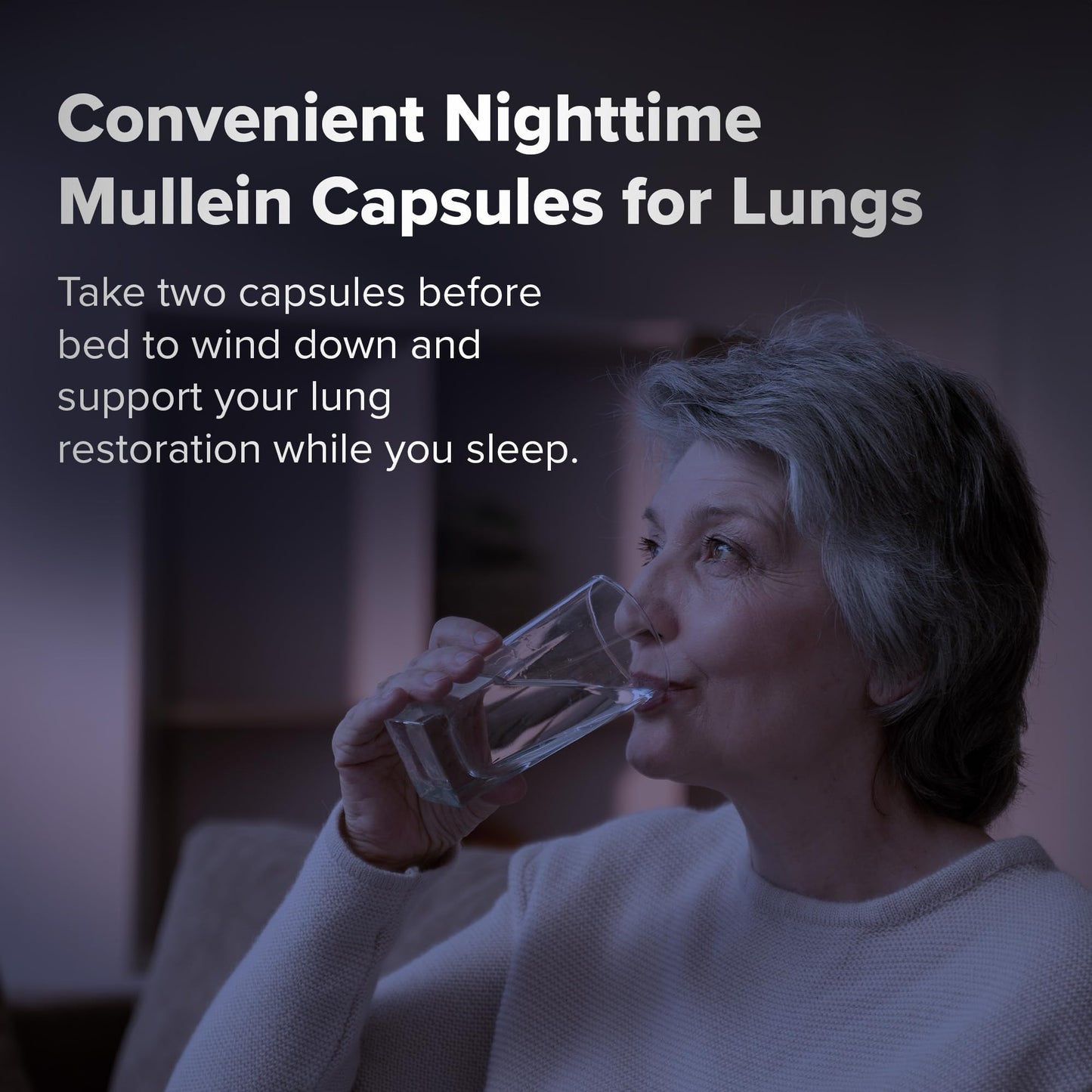 Herbal Tea Therapy BREATHE PM Nighttime 6-in-1 Mullein Capsules for Lung Detox, 60 Capsules