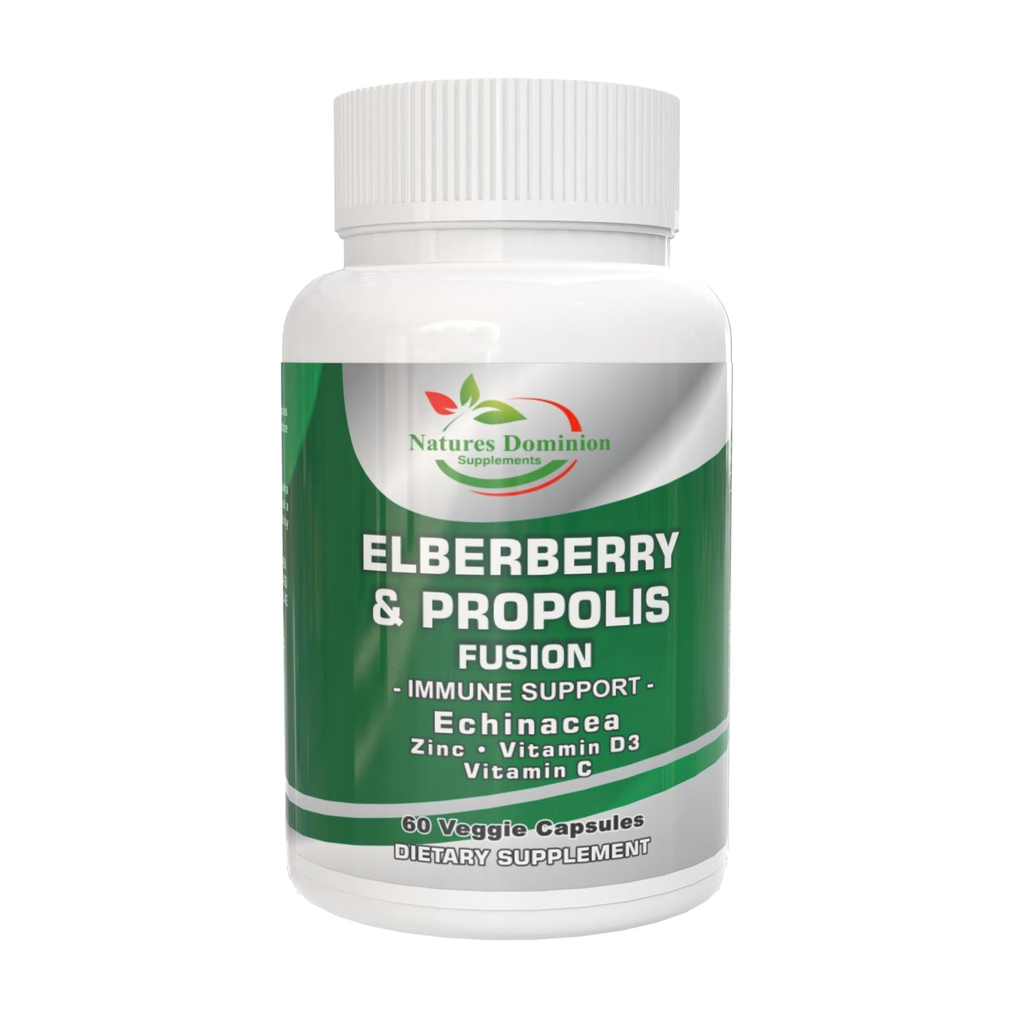 Natures Dominion Supplements Propolis Organic Elderberry Extract with Echinacea, Vitamin D3, Vitamin C and Zinc Capsule 60 Count