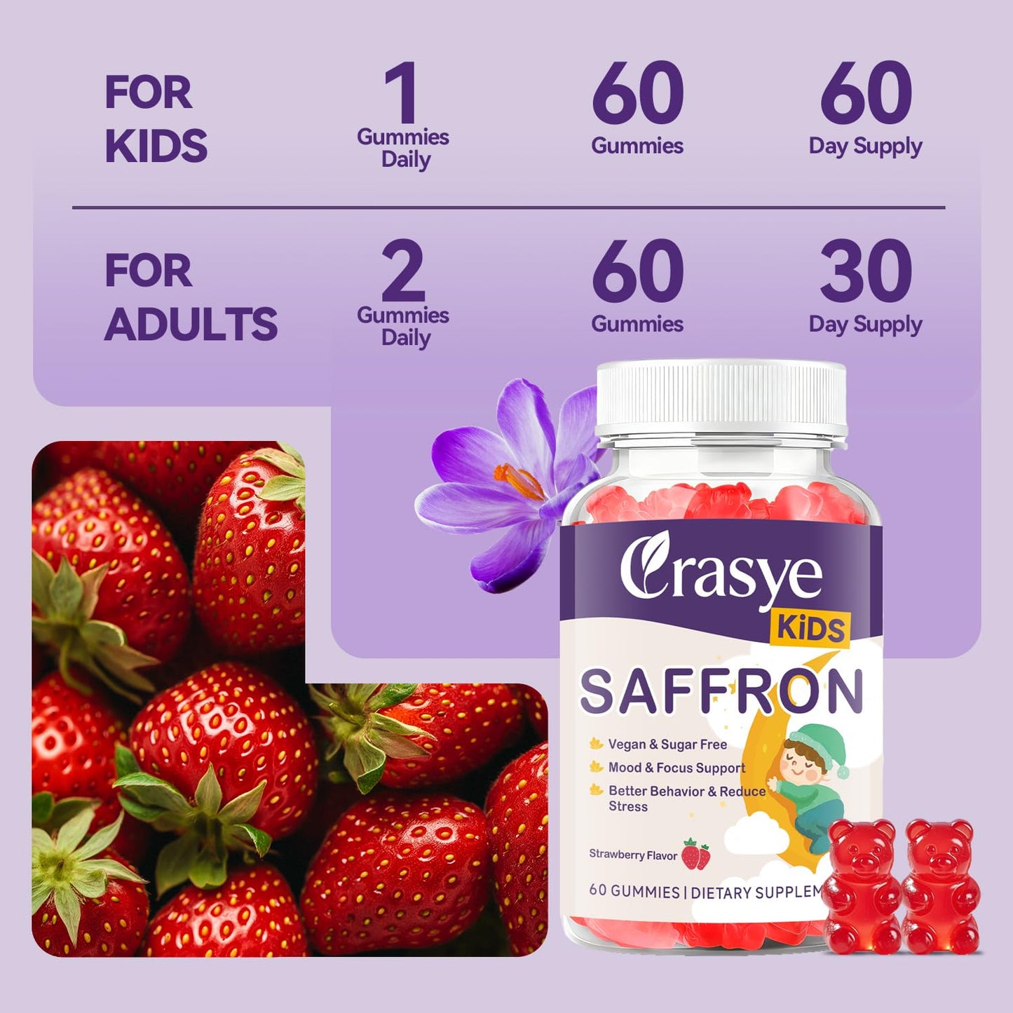 Crasye Saffron Gummies for Kids Gummy, 60