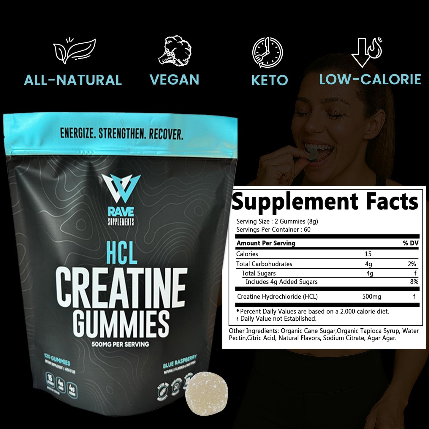 Rave Creatine HCl Gummies 120 Count