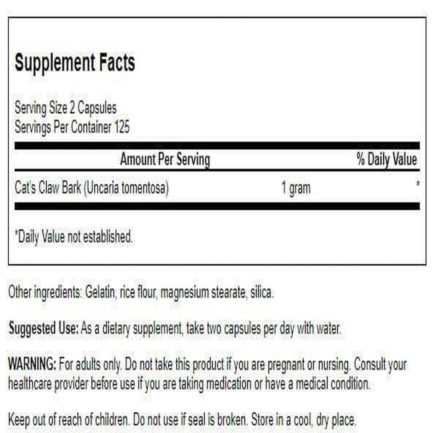 Swanson Cat's Claw Full Spectrum 500 mg Capsules, 250 Count