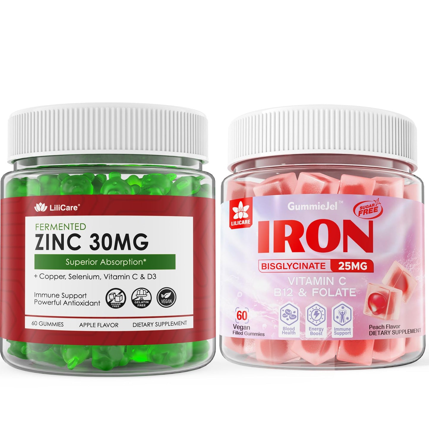 LILICARE Sugar Free Zinc Gummies and Vegan Iron Gummies 180 Gummies