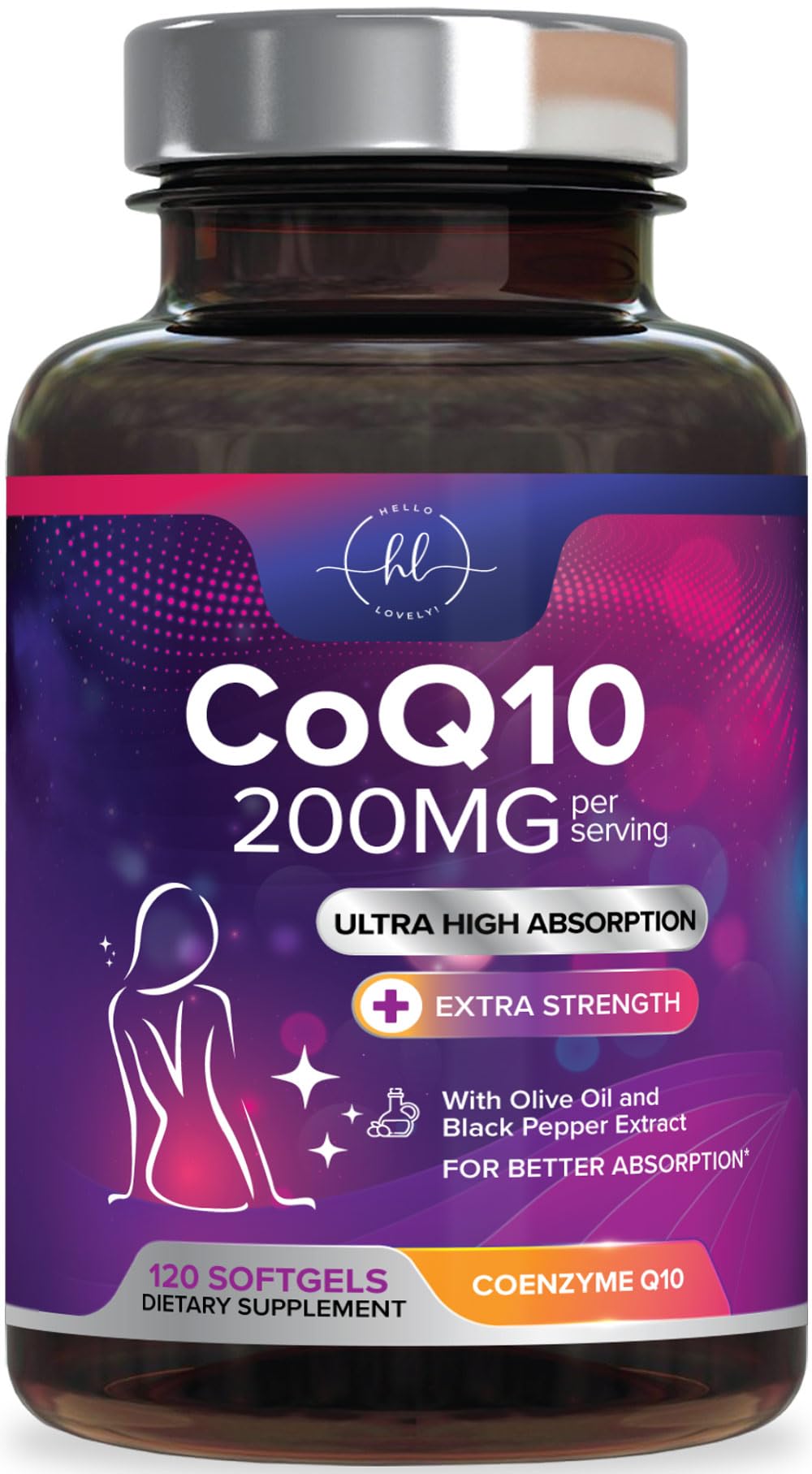 Hello Lovely! Coenzyme Q10 200mg per Serving Softgels, 120 Count
