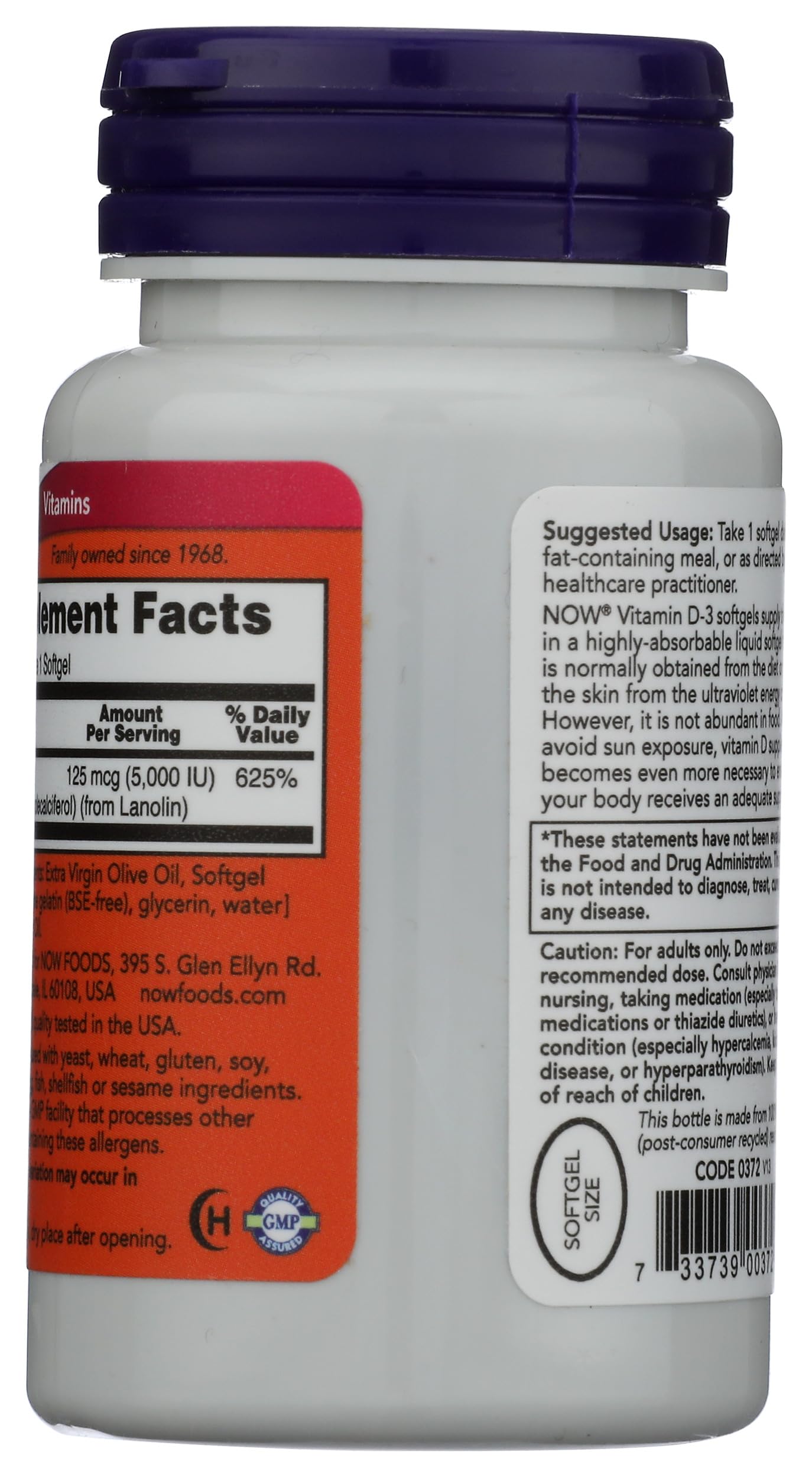 NOW Foods D3 5000 IU in Olive Oil Capsules 120