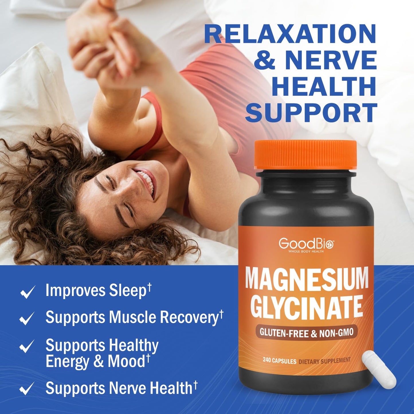 GOODBIO Magnesium Glycinate 500mg Capsule, 240 Capsules