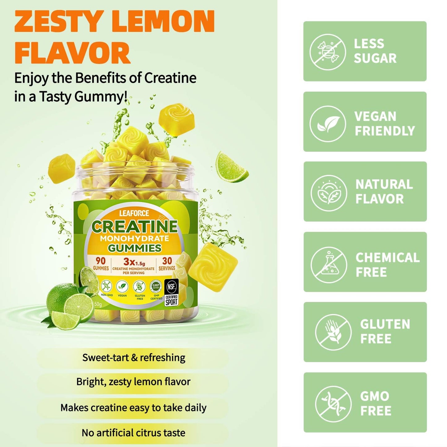 LEAFORCE Creatine Monohydrate Gummies, 90 Gummies