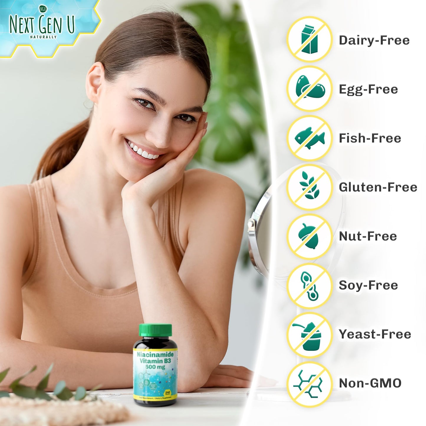 NGU Next Gen U Vitamin B3-500 mg Niacinamide, 240 Capsules