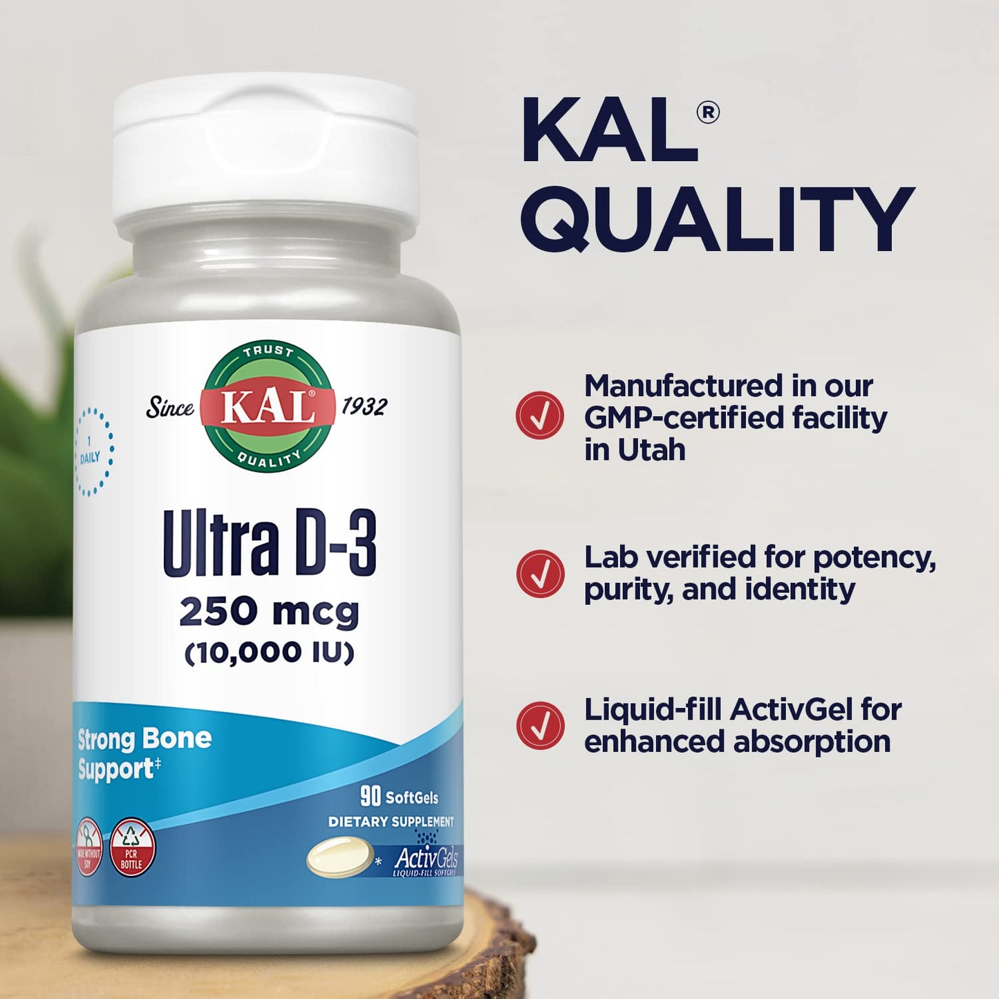 KAL Ultra Vitamin D3 10000 IU Softgels, 90 Softgels